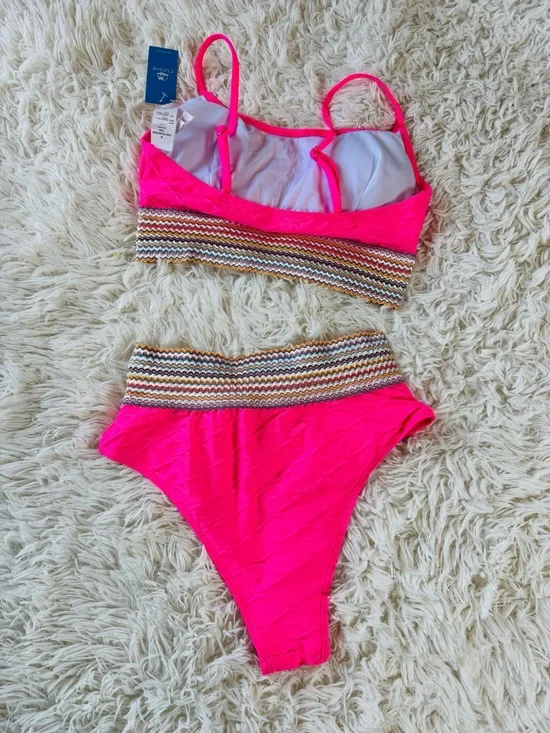 Cupshe Geometric Neon Pink 2 Piece Swimsuit - Picture 7 of 8